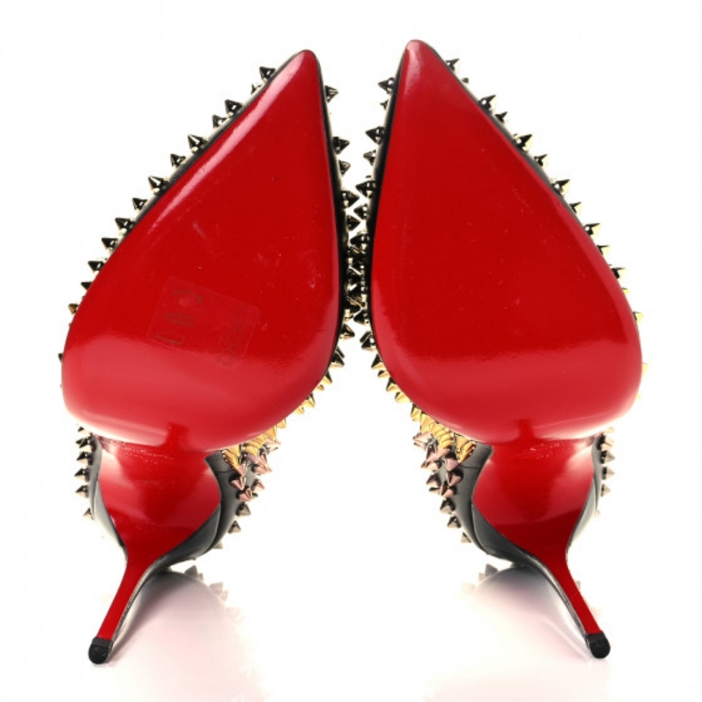 Christian Louboutin Kid Patent Follies Spikes 120 Pumps 39 Black and Gold Heels - Picture 5 of 6